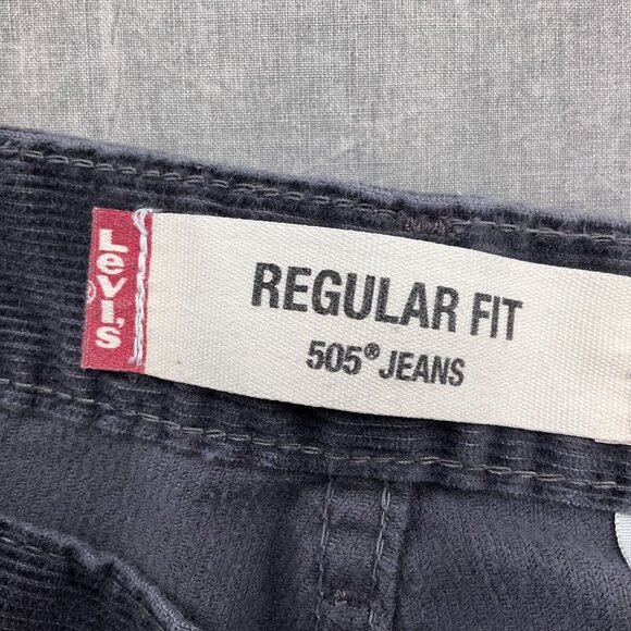 Levis 505 Pants Men 36W x 30L Gray Corduroy Regular Fit Cotton Black Batwing VTG - Picture 3 of 14